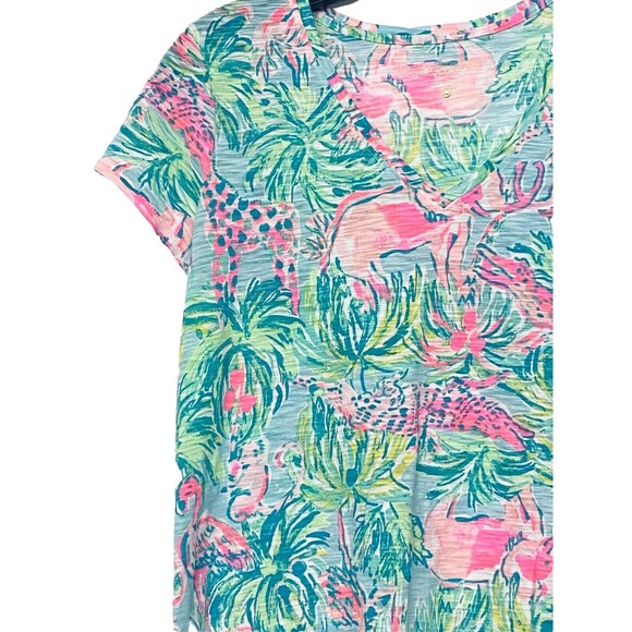 Lilly Pulitzer Women’s XS Pink Elephant Flamingo Alligator Giraffe Safari Top - Picture 2 of 9
